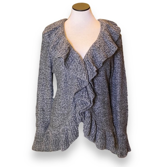 Covington Waterfall Cardigan Ruffle Front Size Medium Gray  NWT - Picture 1 of 7